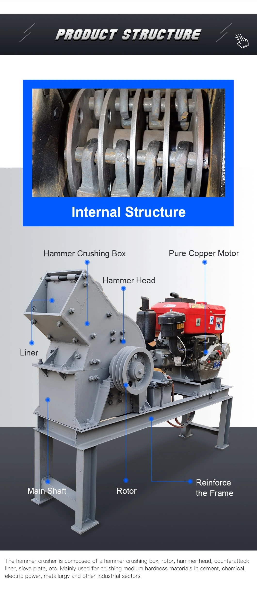 Gold Ore Crusher Stones Mobile Diesel Hammer Crusher/Broken Hammer Mill Grinding Fine Stone Concrete